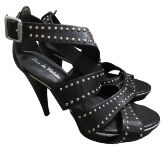 Pour La Victoire Black Studded Heels - Picture 1 of 14